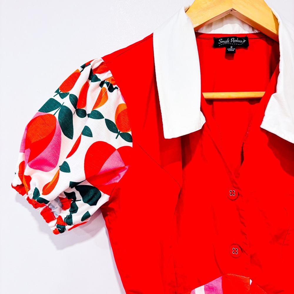 SMAK‎ PARLOUR Red Floral Retro Fit & Flare Dress Small - Picture 2 of 6
